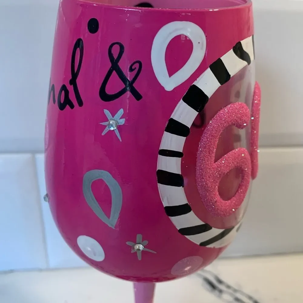 Pink 60th Birthday Party Decoration Wine Glass